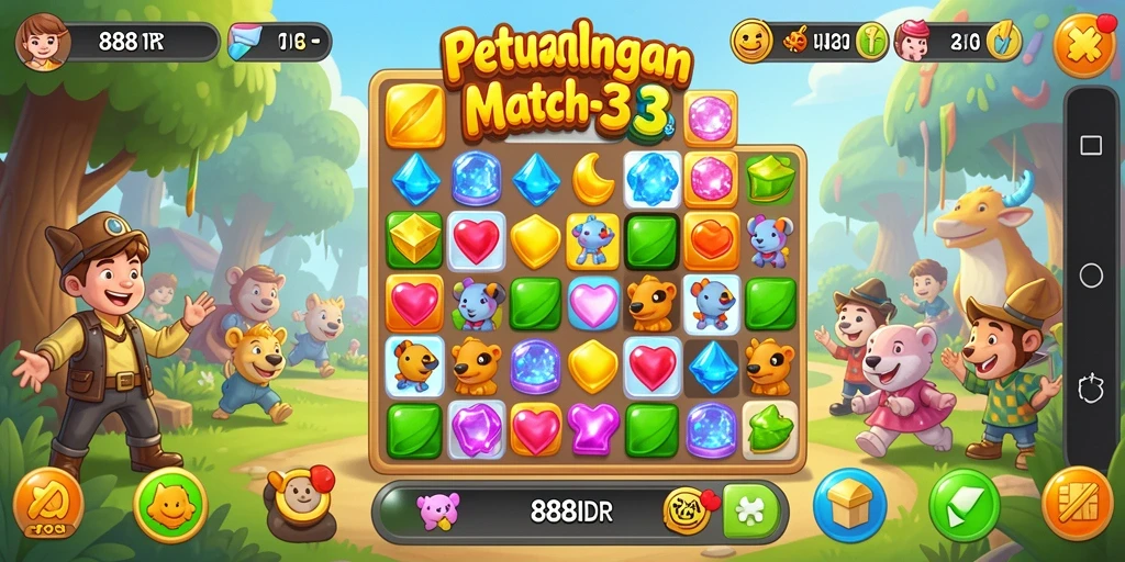 Tangkapan layar utama 888IDR menampilkan gameplay Match-3 yang seru.