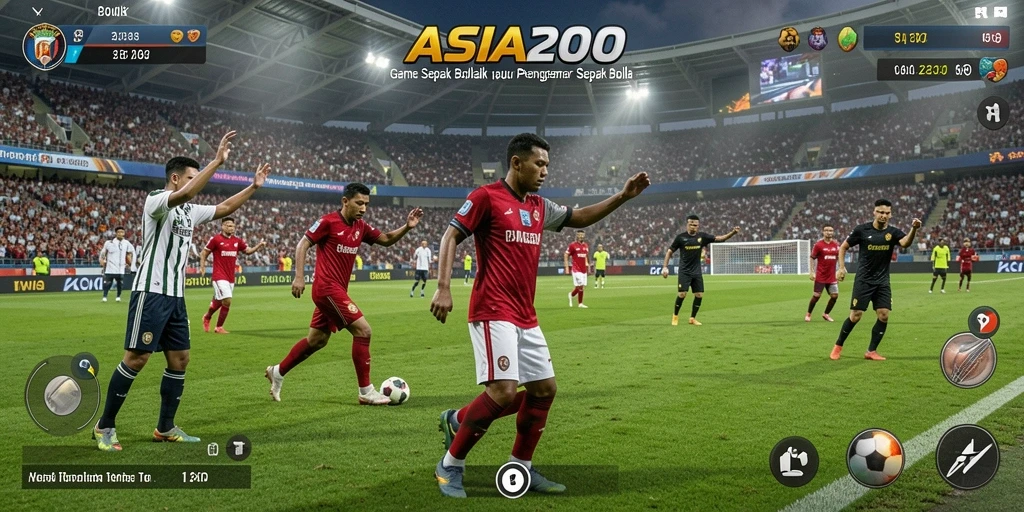Tampilan gameplay ASIA200 yang mendebarkan dalam pertandingan sepak bola.