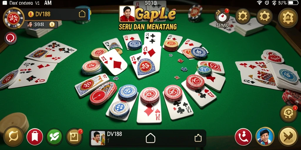 Screenshot utama DV188 menunjukkan gameplay seru Gaple yang atraktif.