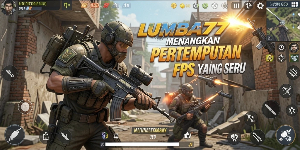 Menampilkan aksi menegangkan dalam LUMBA77 dengan gameplay FPS yang intens.