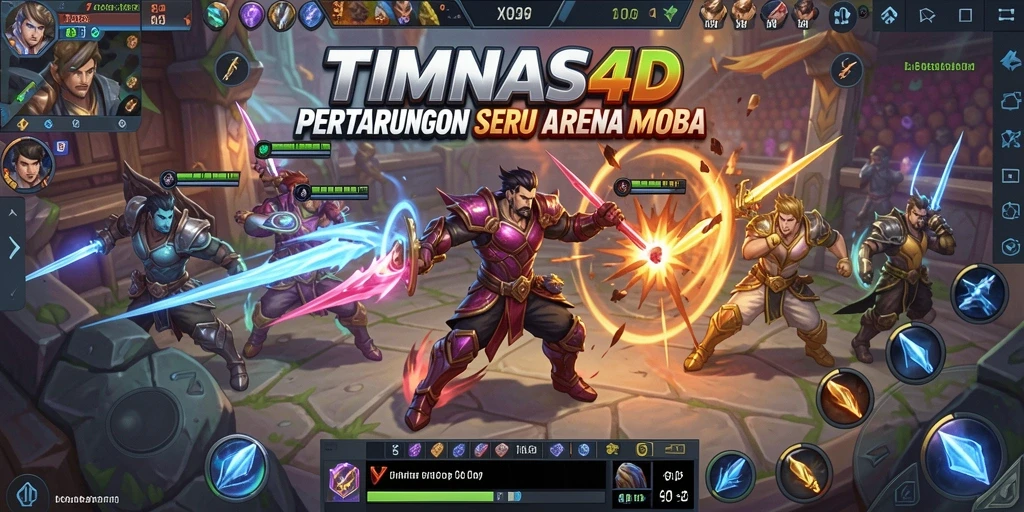 Gameplay seru TIMNAS4D di arena pertarungan MOBA.